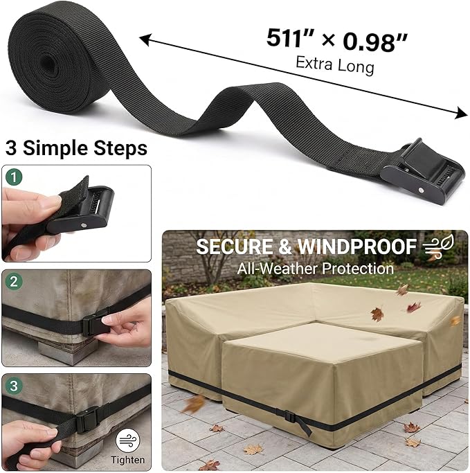 Strap for Outdoor Furniture Cover,（1 Pack 511x0.98in Adjustable Straps） for Waterproof Couch Cover, Patio Chair & Outdoor Table Covers, Windproof Fixing Straps, Prevent Blowing Away & Dirty