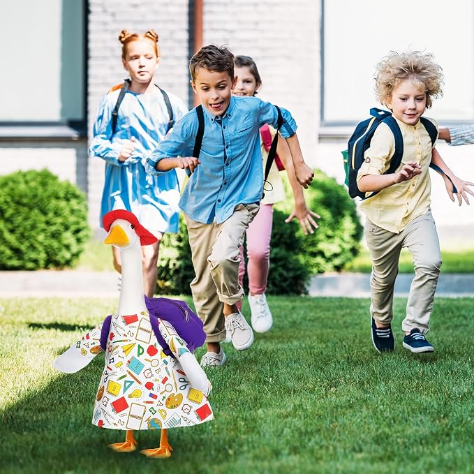 FuWeave Back to School Porch Goose Outfit Set for Plastic Statue Lawn Porch Goose Clothes with Schoolbag for Patio Decor