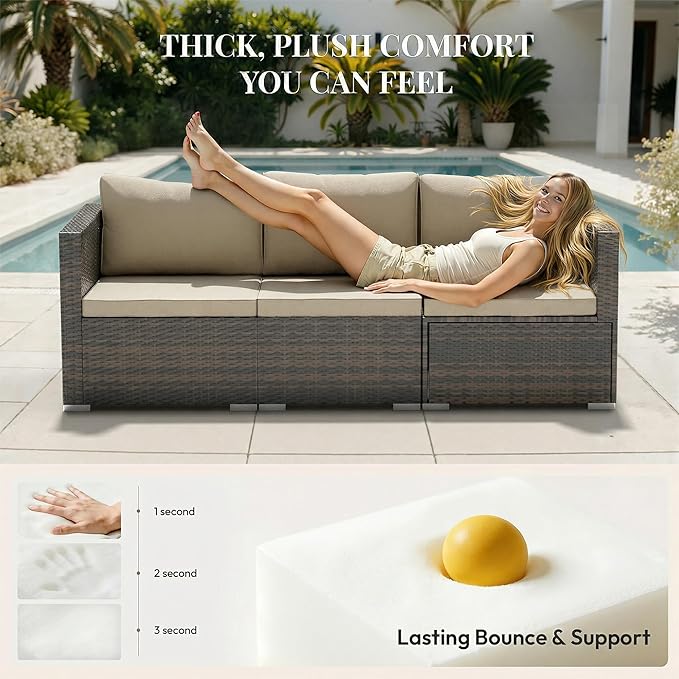 WWR Patio Furniture Set- All-Weather, Thick Cushions & Wide Armrests -5 Piece Outdoor Patio Conversation Couch Sets, Wicker Rattan Outdoor Sectional Sofa for Garden, Patio, Poolside