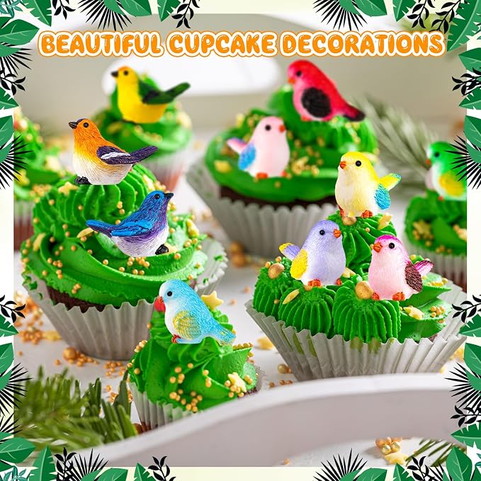 36PCS Miniature Cute Bird Decorative Figurines 11 Styles Mini Resin Birds | Micro Landscape Home Meetings Decoration, Cake Topper