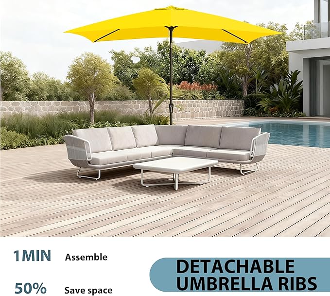 6.5x10FT Rectangular Patio Umbrella with Push Button Tilt & Crank Lift for Garden,UV Protection Outdoor Umbrella for Deck,Pool and Yard,Yellow
