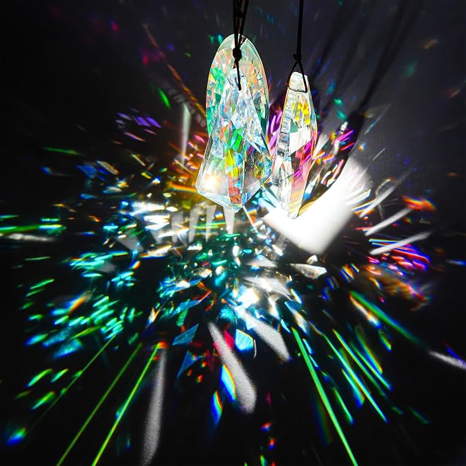 YU FENG 3PCS Crystal Suncatcher Prism, AB Rainbow Maker for Window | Faceted Geometric Glass Prisms, Hanging Crystal Ornament, Creates Colorful Rainbow Effects, Home Garden Window Decor
