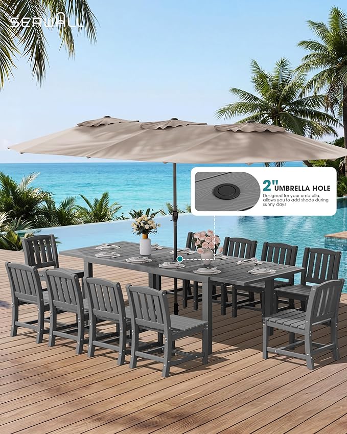 SERWALL Outdoor Dining Chairs Set of 4, All-Weather HDPE Patio Armless Chairs, Grey