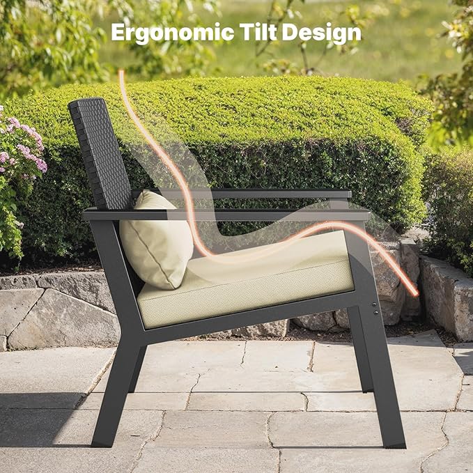 Ahomly 4-Piece Outdoor Wicker Patio Furniture Set with Deep Seating Cushions and Table for Balcony, Backyard, and Porch (Beige)