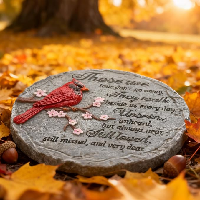 Memorial Garden Stones Red Cardinal Sympathy Gifts for Loss of Loved One - Father’s Day Condolence Bereavement Gift Outside Memory Plaques Outdoor Stepping Stone