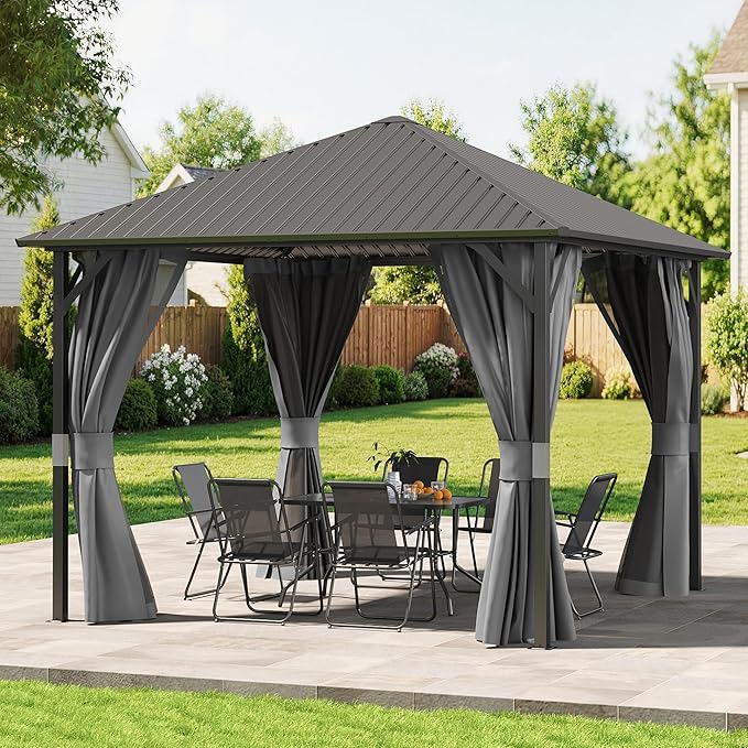 UDPATIO 10'x10' Hardtop Gazebo, Outdoor Gazebo with Galvanized Steel Roof, Weather-Resistant Patio Gazebo for Deck, Backyard, Garden, Grey