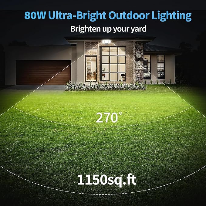 Olafus 80W Flood Lights Dusk to Dawn Outdoor Lighting, IP65 Waterproof LED Security Light with Photocell, 8000LM Dusk Dawn Outside Light, 6500K Black Exterior Floodlight for Yard, Garden, Porch
