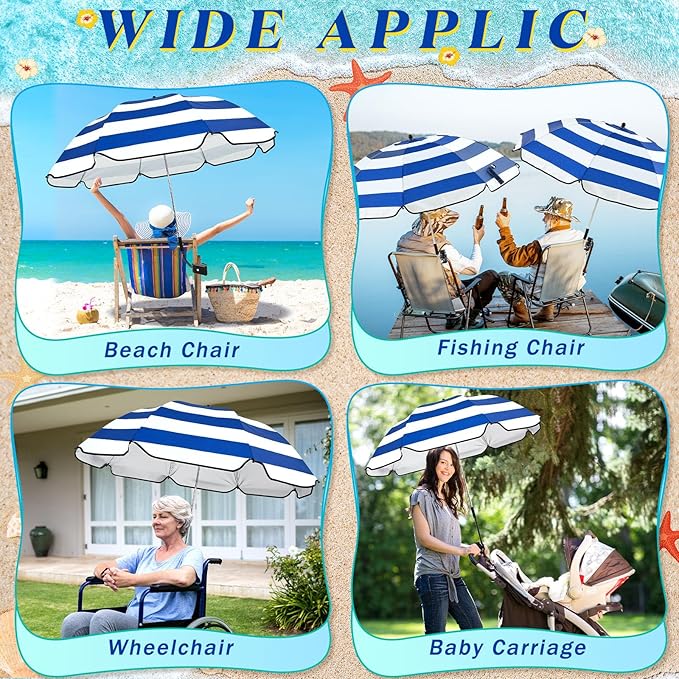 Buryeah 2 Pcs Beach Chair Umbrella Automatic with Universal Adjustable Clamp 44" UPF 50+ Portable Clamp on Beach Chair for Wheelchair Patio Golf Carts Camping