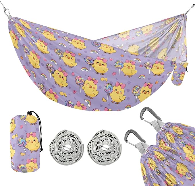 Camping Hammock Outdoor Hammocks for Outside Duck Lollipop Cute Beach Trees Portable Lightweight with Pockets Tree Straps Indoor