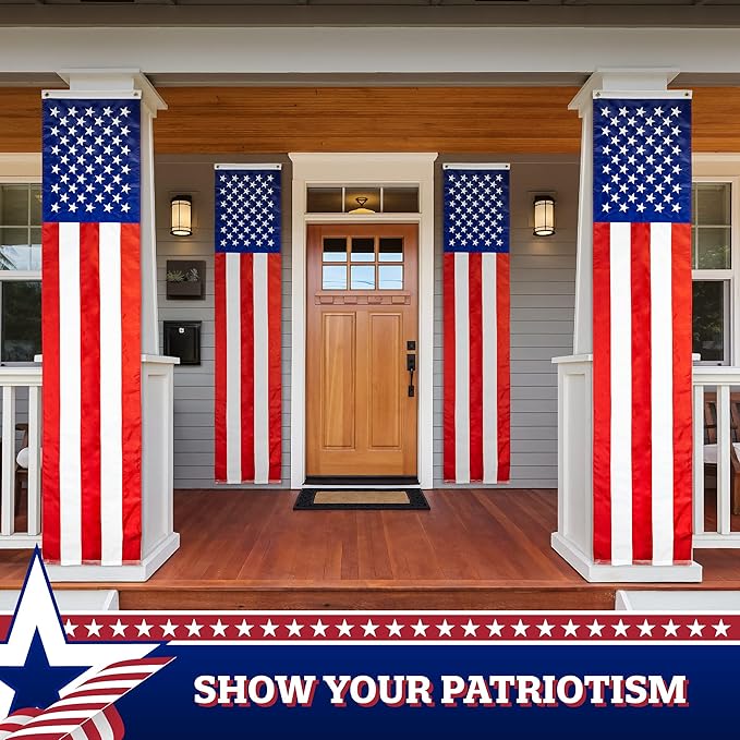 G128 American Flag Patriotic Bunting & Flag Pulldown, 50 Embroidered Stars with 5 Fully Sewn Stripes, Decorative Bunting, 20" x8', 20 Inch W and 8 Foot L Vertical Flag Wall Décor (1 Piece)