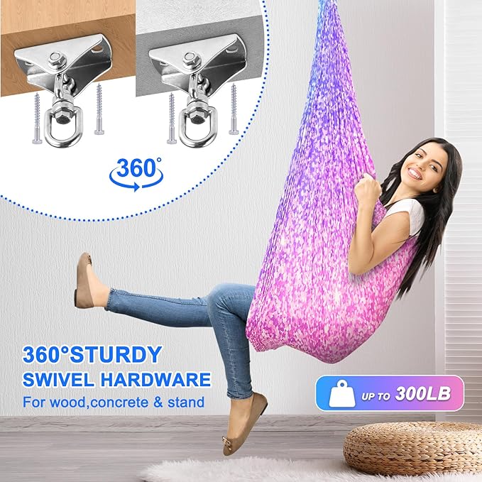 Sensory Swing for Kids Indoor - Outdoor Double-Layer Hammock Swing Special Needs Sensory Joy Therapy Cuddle Chair with 360° Swivel Hanger Kit Adjustable Swing for Aspergers Autism ADHD Adults