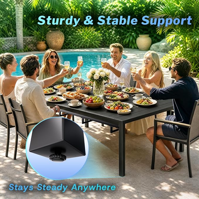 Bigget Extendable Outdoor Dining Set for 8, Expandable 8 Person Outdoor Dining Table Set with Highback Wide Deep Seat Armchairs 450LBS, Sturdy Powder-Coated 9 Piece Patio Dining Set for Backyard, Gray