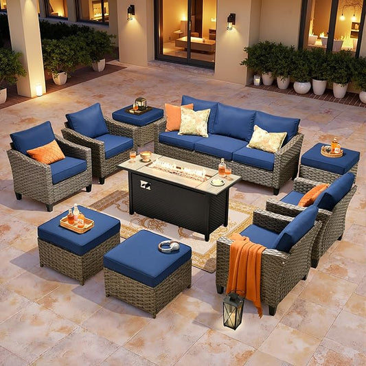 Wicker Patio Furniture Set,8 Pieces Modern Outdoor Conversation Set Sectional Sofa with Cushion and Ottomans for Garden, Poolside, Backyard