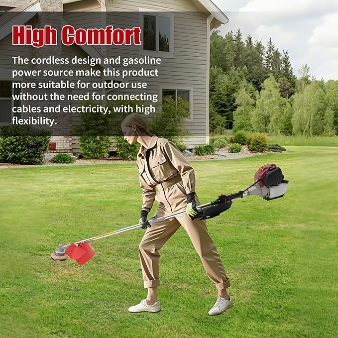 35.8CC Gas Weed Wacker, 2-Stroke String Trimmer/Edger Single Cylinder Air Cooled Engine Multi Purpose Gas Powered Weed Trimmer with Straight Shaft Lawnmower Strings for Home Lawn Tea Garden