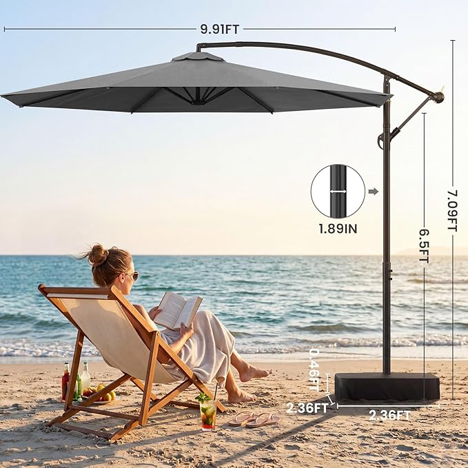Patio Umbrella, 10FT Outdoor Umbrella with Base Included, 45° Tilt Large Cantilever, UV Protection, 360° Rotation for Backyard, Poolside, Deck, Pool, Garden