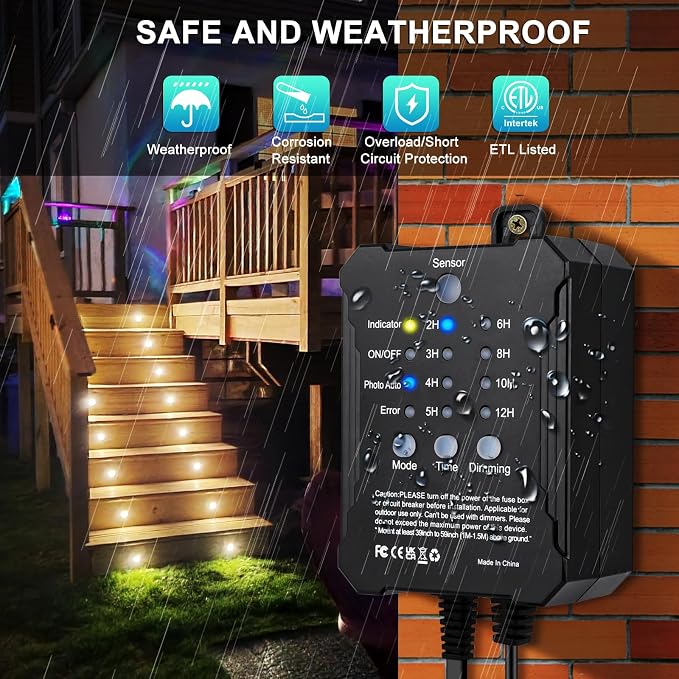 Dimmable LED Deck Lights with Timer and Photocell Sensor and Protecting Shell φ32mm,20Pack Outdoor LED Smart Deck Lighting IP67 Waterproof for Garden,Yard Stair, Patio, Floor Decoration