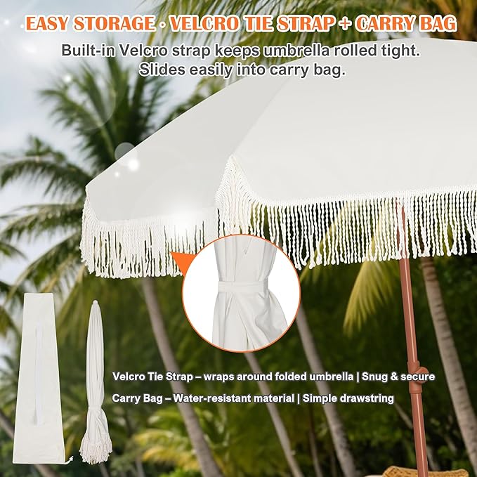 Blissun 6.5ft Patio Umbrella with Push Button Tilt & Height Adjustable, UV50+ Sun Protection with Sturdy Fiberglass Ribs & Iron Pole, Market Umbrella for Outdoor Table Garden Backyard Beach