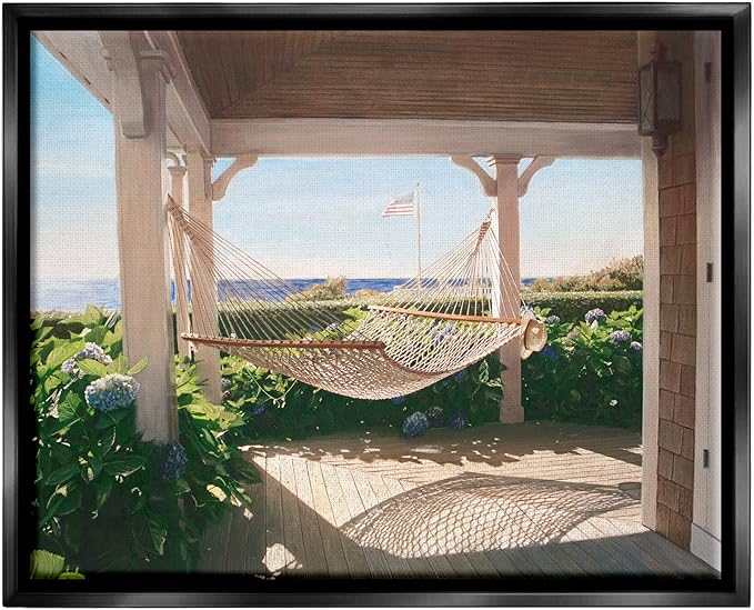 Stupell Industries Tranquil Hammock Warm Sunlit Porch Rural Garden Floating Framed Wall Art, Design By Tom Mielko