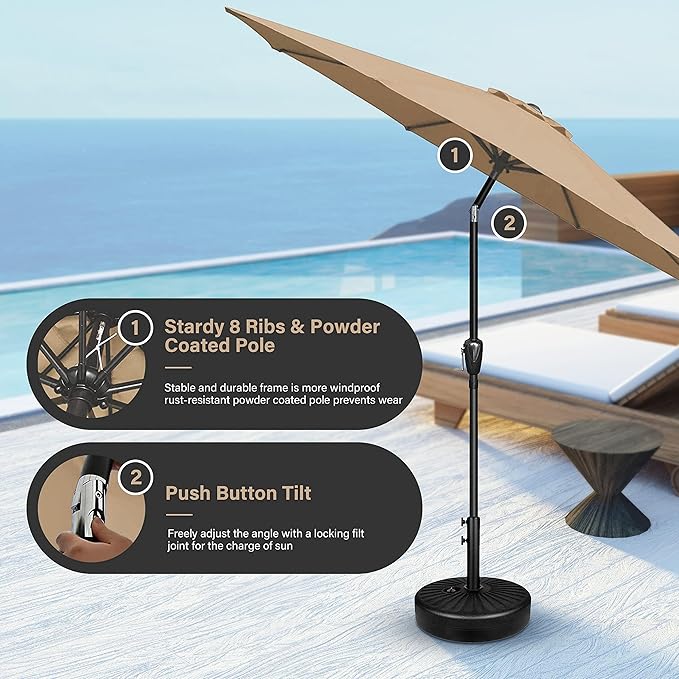 Simple Deluxe 2 Pack 9ft Patio Umbrella Outdoor Table Market Umbrella, 8 Sturdy Ribs for Garden, Deck, Backyard, Pool, Tan