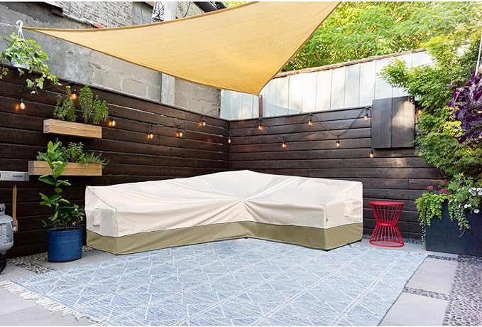 Outdoor Sectional Cover-L-Shaped Patio Furniture Covers Waterproof Rip-Stop Anti-UV 600D Heavy Duty Outdoor Couch Sofa Cover with 3 Air Vents, 120''L (90''L) 33''D 35''H, Light Green