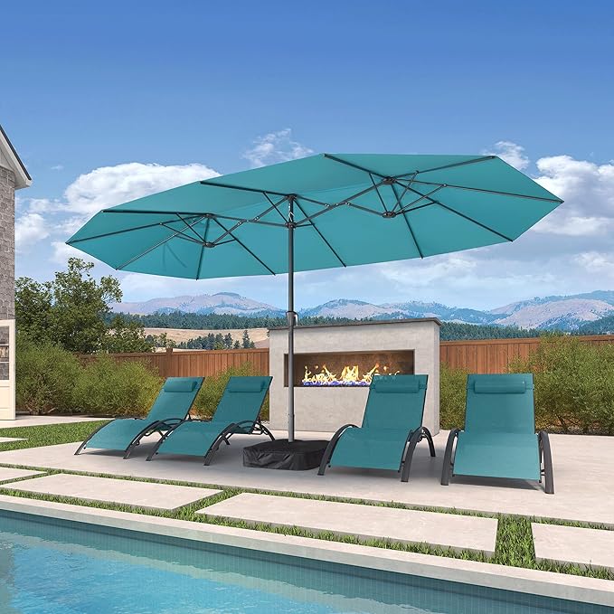 PURPLE LEAF 15ft Patio Umbrella with Base Included Double-Sided Rectangle Outdoor Umbrella Market Table Umbrella with Crank for Pool Garden Deck, Turquoise