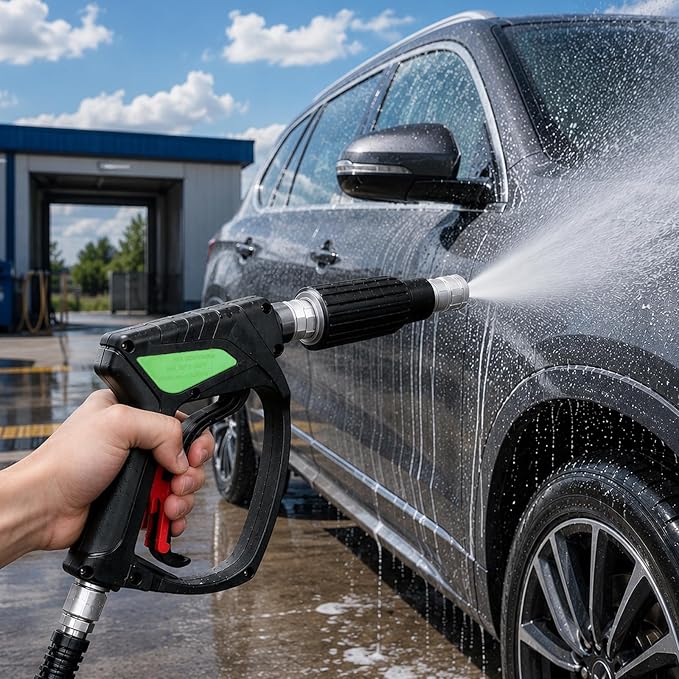 Pressure Washer Gun – 5000 PSI Stubby Power Washer Handle with Smooth 360°3/8" Swivel, 1/4" Quick Connector with M22-14mm/M22-15mm Adapters,Lightweight and Small,Easy to Use on Washing Car