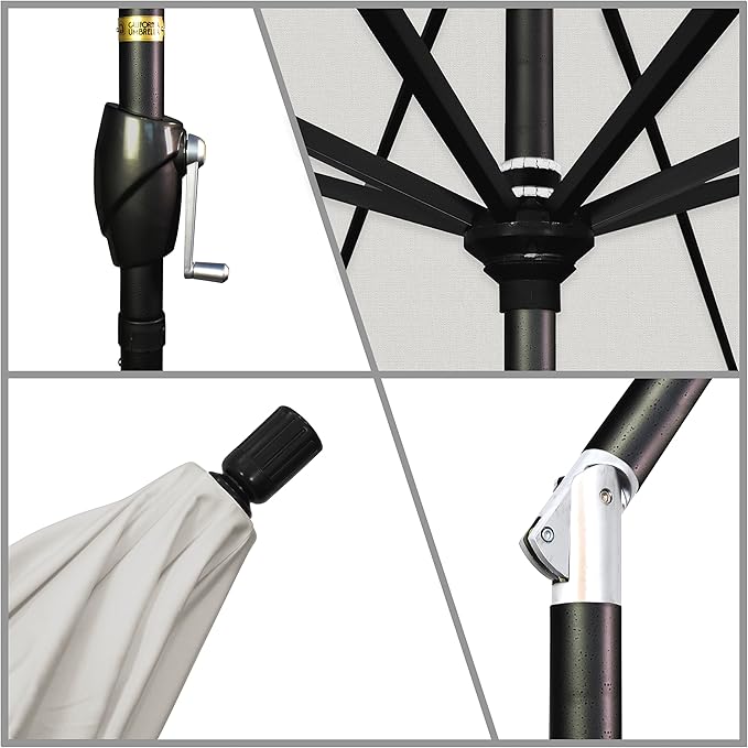 California Umbrella 7.5' Round Aluminum Market Umbrella, Crank Lift, Push Button Tilt