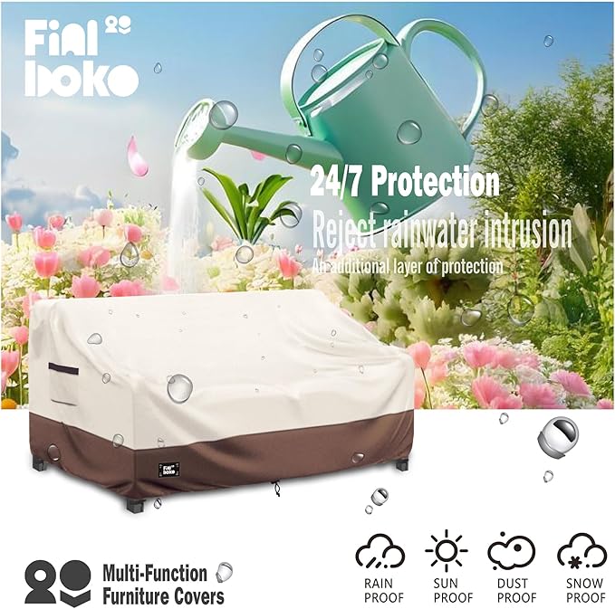 2-Seater Outdoor Couch Cover,58"Wx32"Dx31"H Patio Loveseat Cover,100% Waterproof Heavy Duty Patio Sofa Covers,Patio Furniture Covers,Beige&Brown