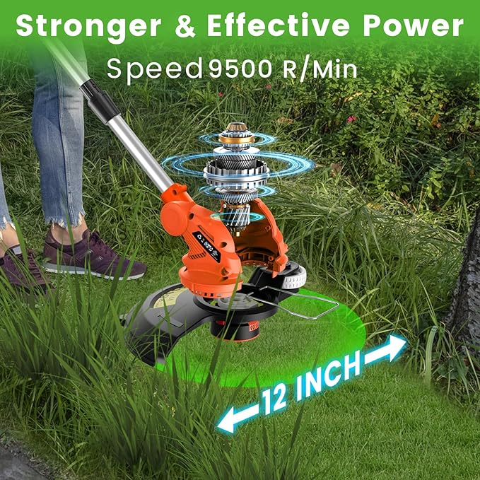 12" Cordless String Trimmer 2 X 2.0Ah Battery Powered with Charger, Electric Weed Wacker, Weed Eater, 20V Lawn Mower Lawn Edger, Auto Feed Grass Cutter Lightweight Yard Tools for Small Yard Garden