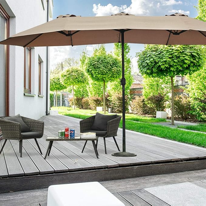 Tangkula 15 Ft Patio Umbrella Double-Sided Outdoor Market Table Umbrella with Crank (Coffee)
