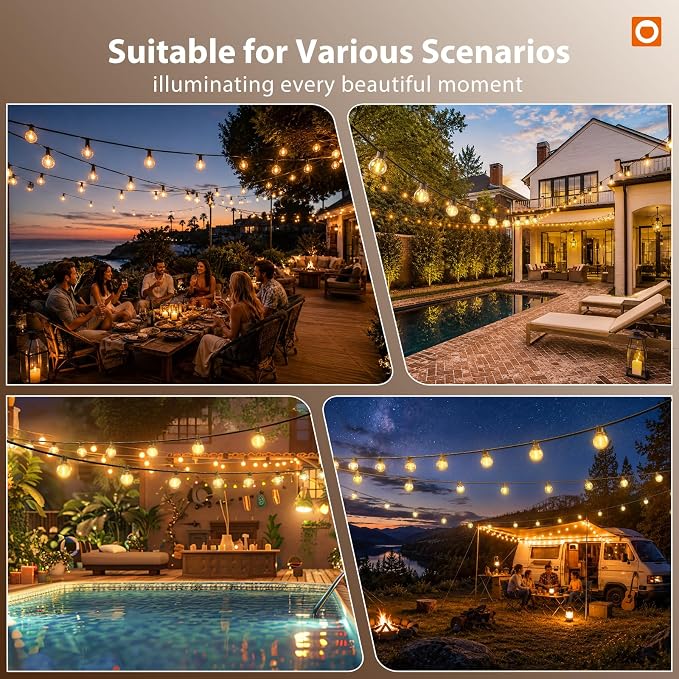 addlon 102FT Solar String Lights Outdoor, Waterproof, USB Charging | Dimmable, 3 Light Modes, Remote, 30+2 LED Bulbs, Easy Install, Ideal for Large Backyard, Garden, Wedding, Party, Camping