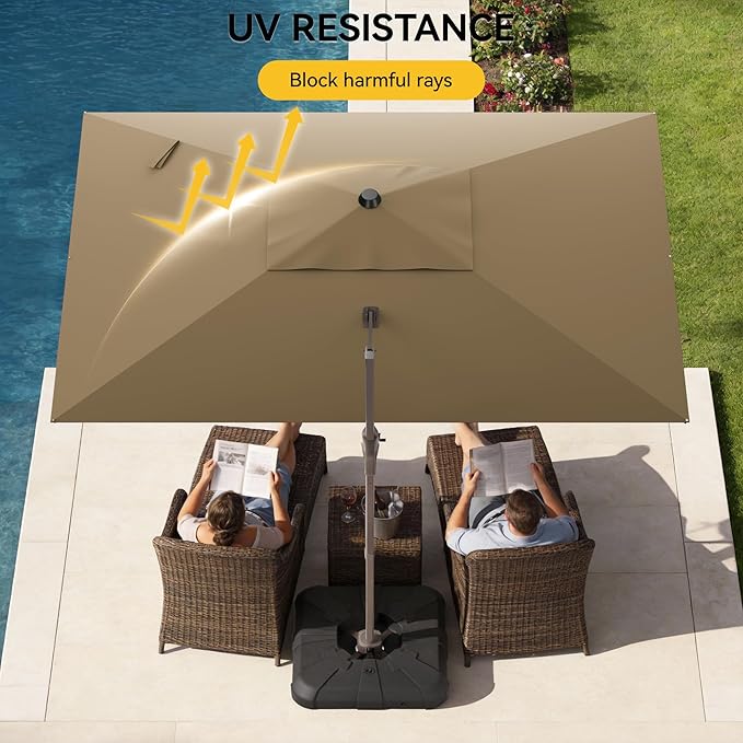 9x12 FT Cantilever Patio Umbrella with Base, Large Rectangular Offset Outdoor Umbrella with 360° Rotation, Heavy Duty Shade Umbrella for Garden Backyard Deck Poolside Courtyard, Brown