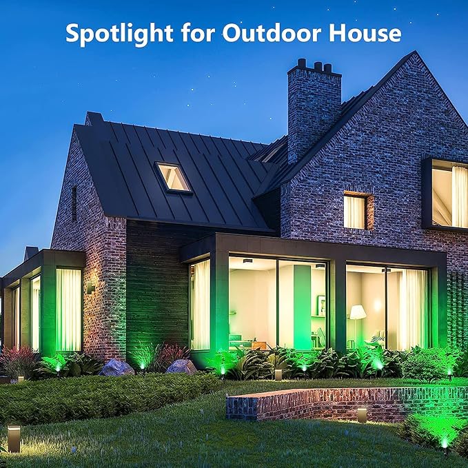OurLeeme 3 * 3W LED Lawn Garden Flood Light US Plug Yard Patio Path Spotlight Lamp with Spike Waterproof Green Light AC 85-265V