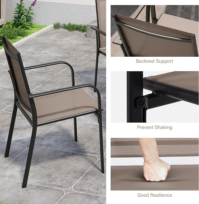 LAUSAINT HOME 5-Piece Outdoor Dining Set, Patio Furniture Set with Textilene Chairs and Square Metal Table, All-Weather Table and Chairs Set with Umbrella Hole for Backyard, Garden, and Poolside