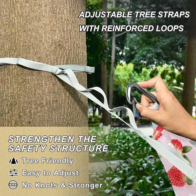 Camping Hammock Outdoor Hammocks for Outside Strawberry Daisy Beach Trees Portable Lightweight with Pockets Tree Straps Indoor