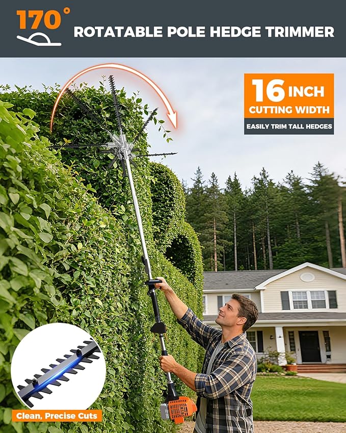 NEO-TEC 4-in-1 26cc Gas Weed Eater, String Trimmer,Pole Saw,Hedge Trimmer,Brush Cutter,Multi-Function Weed Wacker for Yard Care Tool with Rubber Handle & Shoulder Strap
