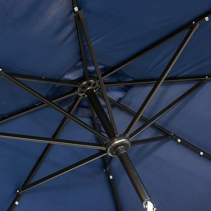 Outsunny 9' x 7' Solar Umbrella, LED Lighted Patio Umbrella for Table or Base with Tilt & Crank, Outdoor Umbrella for Garden, Deck, Backyard, Pool, Beach