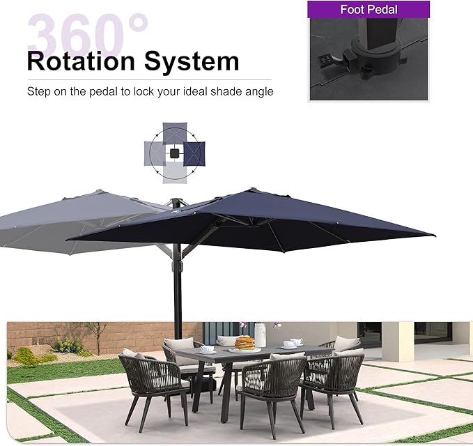 PURPLE LEAF 9' X 12' Rectangle Patio Umbrella Large Cantilever Outdoor Aluminum Offset Umbrella with 360-degree Rotation for Garden Deck Backyard Pool, Navy Blue