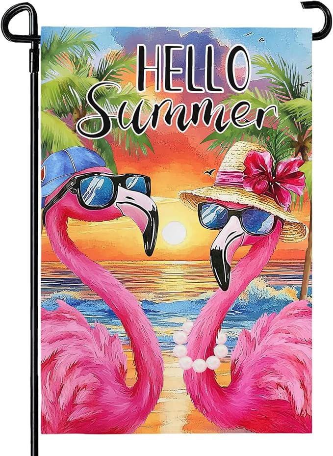 Summer Garden Flag 12x18 In Double Sided Flamingo Garden Flag for Garden Decor Hello Summer
