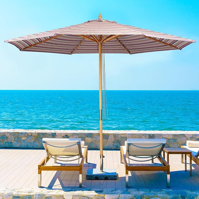 9ft Bamboo Umbrella, Outdoor Patio Umbrella, Waterproof Market Umbrella, 8 Ribs Table Umbrella with Pulley Lift for Garden, Deck, Pool, lawn, Backyard