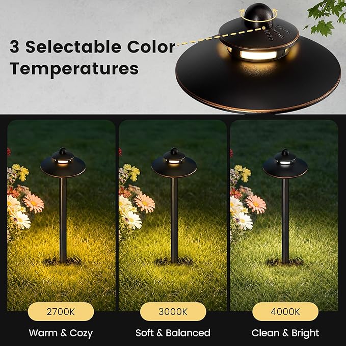 SURAIELEC 12V Low Voltage LED Landscape Path Lights, 3.8W 2-Tier Pagoda Pathway Light with Connectors, 3 Color Temperature Adjustable, Aluminum ORB Outdoor Walkway Garden Lights, ETL Listed, 4 Pack