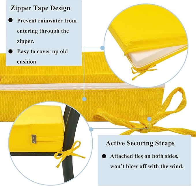 FUNHOME Outdoor Chair Cushion Covers 2 Pack, No Insert! Patio Cushion Covers Replacement 22" x 20" x 4", Water Resistant Patio Chair Cushion Slipcovers, Yellow(Covers ONLY)