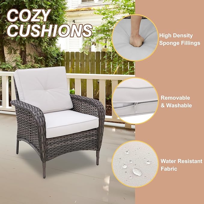 COOS BAY Vintage Courtyard Patio Furniture Set, Wicker Outdoor Furniture, Patio Conversation Sets, 2 Chairs, 2 Swivel Rockers, Loveseat, Coffee Table and Side Table, 7 Pieces, Gray/Beige