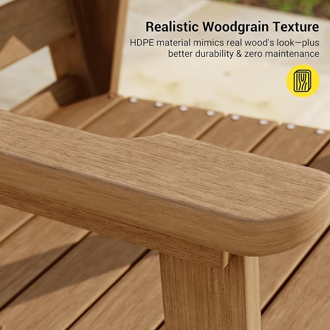 HDPE Outdoor Dining Chairs Set of 2 | Weather Resistant Patio Stackable Chairs for Garden, Backyard, Lawn and Poolside, Teak