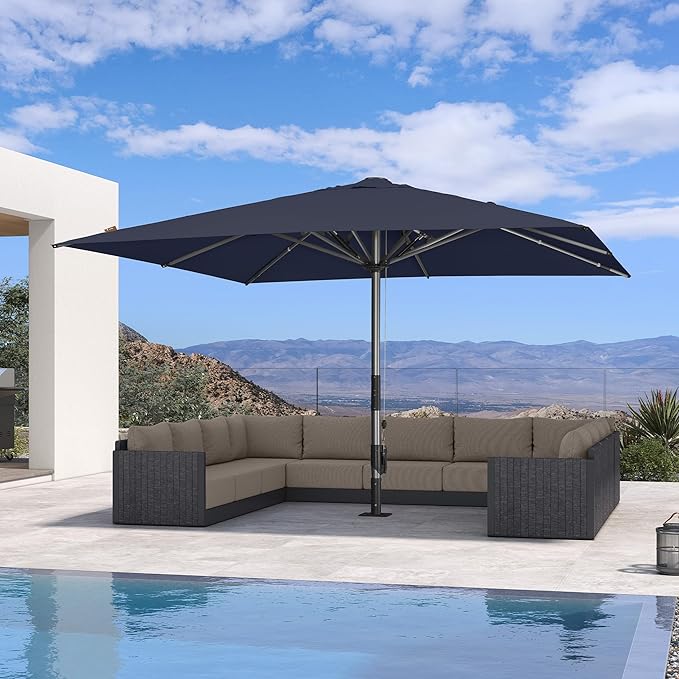 PURPLE LEAF 13 X 13 FT Extra Large Commercial Square Patio Umbrella Maximum Coverage Heavy Duty Wind Resistant Vented Canopy Reinforced Frame for Restaurant Hotel Resort Cafe Outdoor Dining Area Business Use Navy Blue