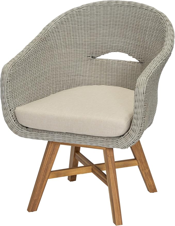 Christopher Knight Home Ambes 5 Piece Acacia Wood Outdoor Dining Set for 4, Patio Dining Table and Chair Set with Curved Rattan Backrest & Cushions, Outdoor Dining Table Set, Beige+Grey Ash+Brown