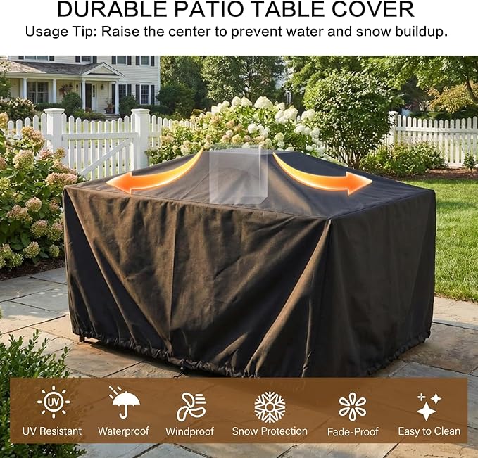Haige Rectangular Patio Furniture Cover 63"L x 35"W x 47"H, Heavy Duty 600D Waterproof Outdoor Table and Chair Cover, Windproof with Drawstring, UV Resistant, Air Vent, All-Season Protection, Black