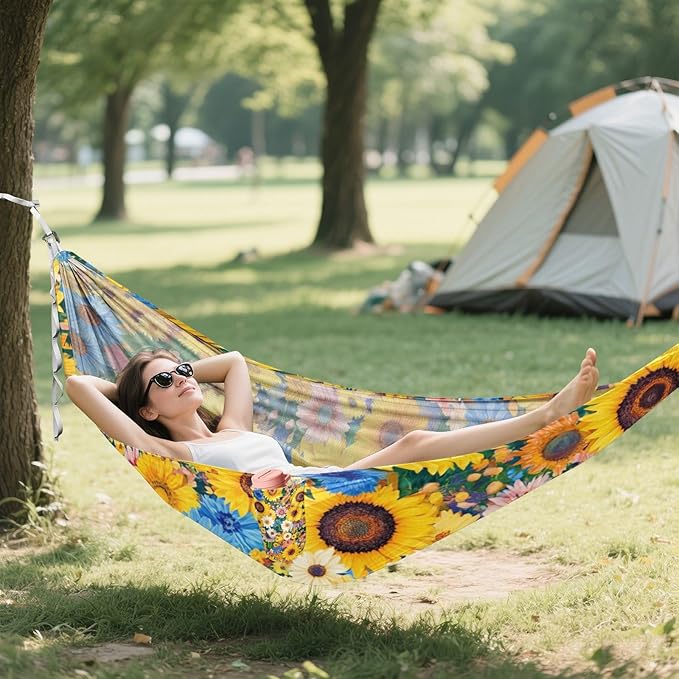 Beauty Spring Colorful Flower 330lb Capacity Camping Hammock with Portabl Carry Bag Rope Hammock for Outside Patio Garden capas para la Lluvia