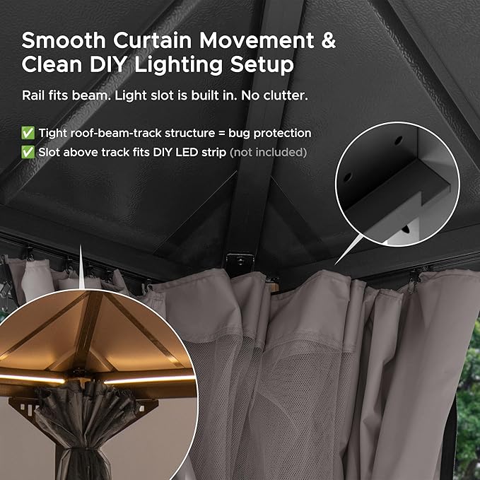 SUNJOY Kingston 20' x 12' Hardtop Wood Gazebo with Galvanized Steel Double Roof, Curtain and Netting, Cedar Posts Permanent Pavilion Gazebo for Garden, Patio, Deck, Lawn