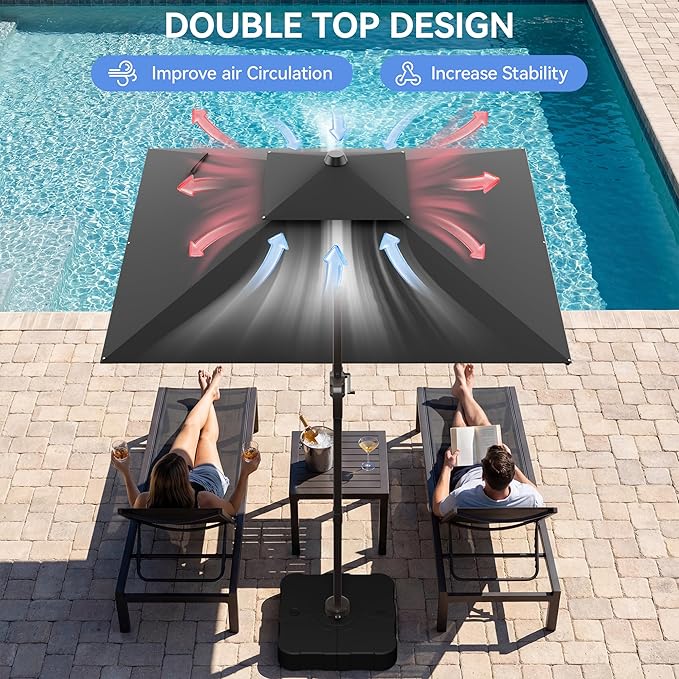 10x10FT Cantilever Outdoor Patio Umbrellas，Double Top Large Square Umbrella Heavy Duty 360°Rotation Offset Outdoor Sun Shade Umbrella for Garden Deck Pool Backyard Patio, Grey